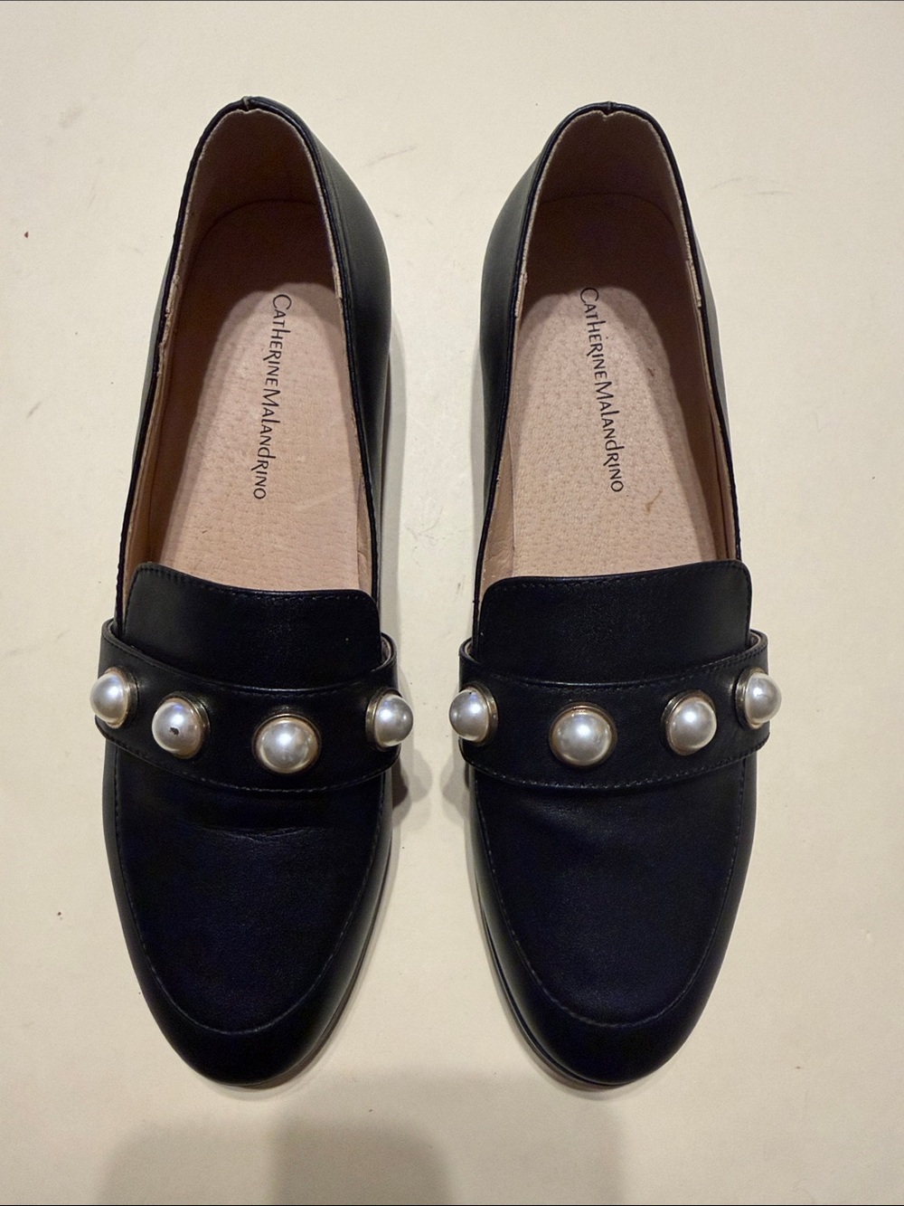 Catherine Malandrino Black Pearl-Trim Loafers